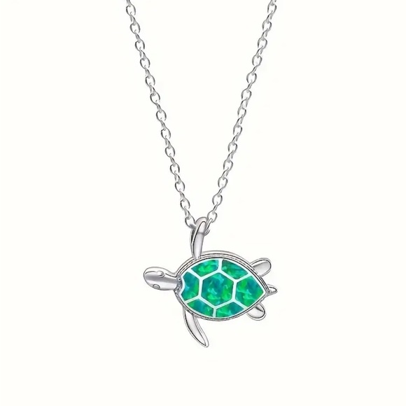 Silver Green Turtle Necklace - Picture 1 of 2